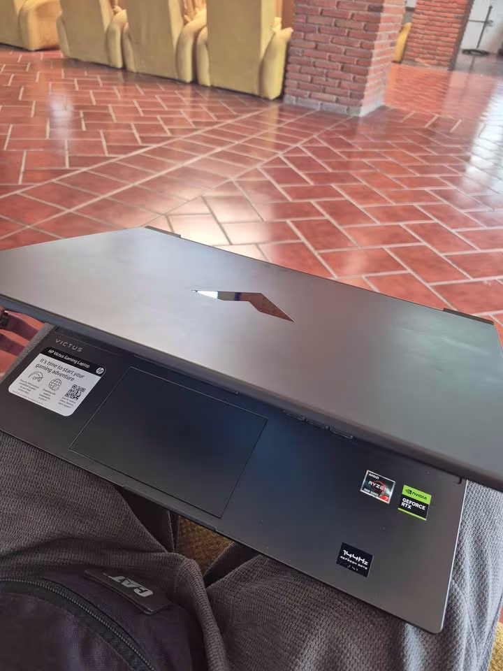 HP Victus AMD Ryzen 7 RTX 4050 laptop top view showing its sleek body design and build quality